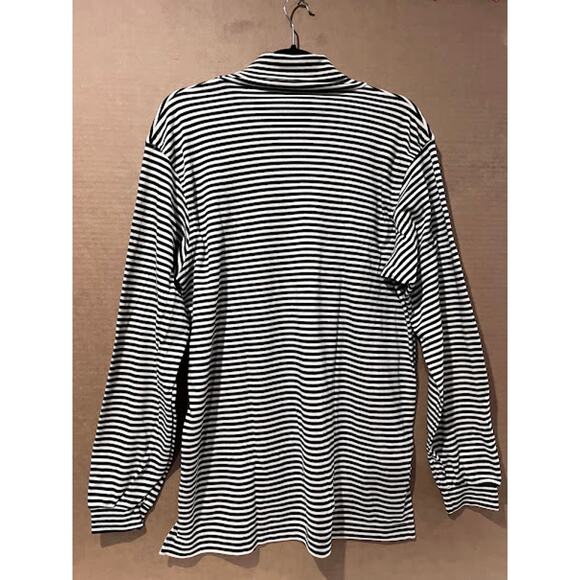 VTG 80s New Garfinckels Turtleneck Shirt Black Cream Stripe - Picture 2 of 6